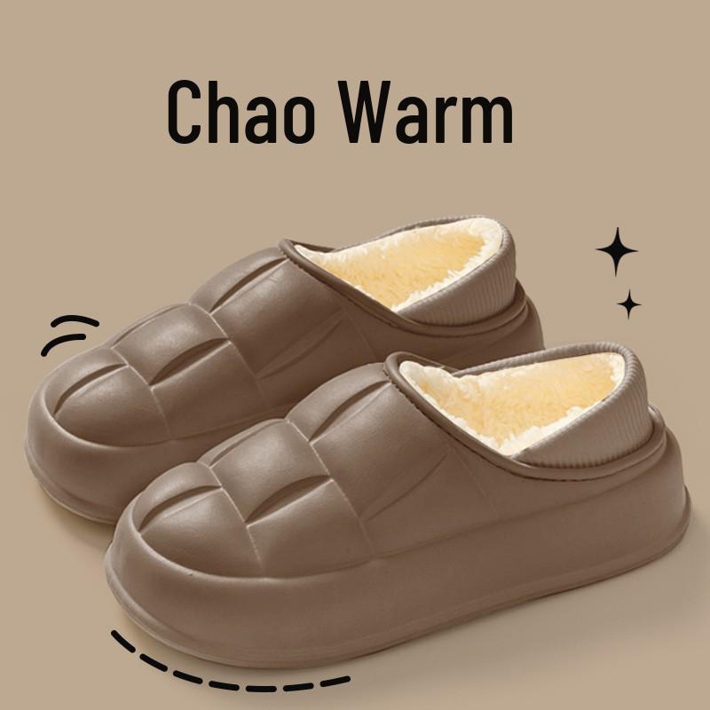 Men's and Women's Waterproof Cotton Slippers: 2024 Autumn/Winter Non-Slip Wrap-Heel, Plus Velvet for Indoor Warmth.