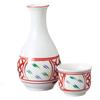 Sake Tokkuri and Ochoko 8cm X Akae Madori Tokkuri Tokkuri and Sake Cup Set Mino Ware Ale-net Set, Set, H15.5cm, Approx. 280cc, (Large), (2), Ceramic,
