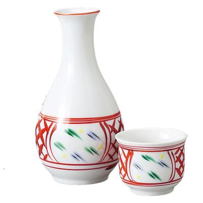 Sake Tokkuri and Ochoko 8cm X Akae Madori Tokkuri Tokkuri and Sake Cup Set Mino Ware Ale-net Set, Set, H15.5cm, Approx. 280cc, (Large), (2), Ceramic,