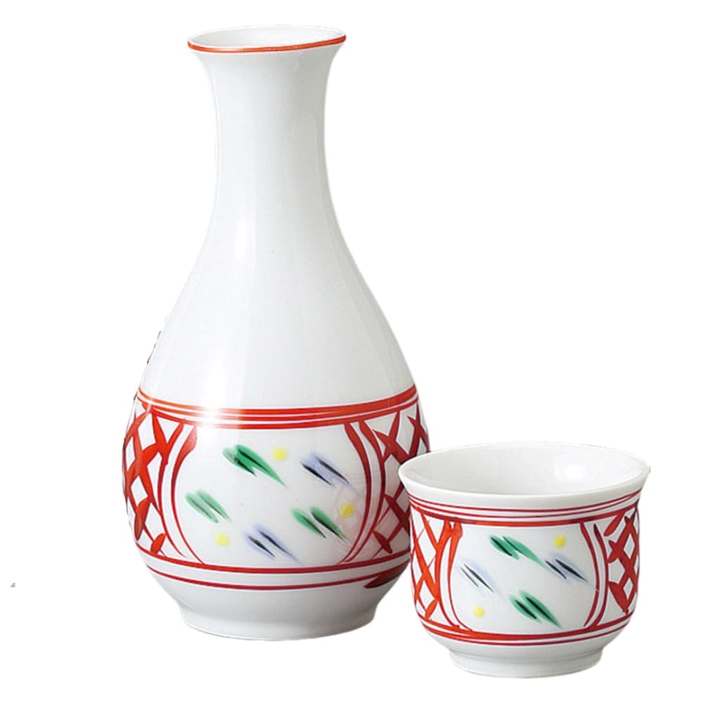 Sake Tokkuri and Ochoko 8cm x Akae Madori Tokkuri Tokkuri and Sake Cup Set Mino Ware Ale-net Set, Set, H15.5cm, Approx. 280cc, (Large), (2), Ceramic,