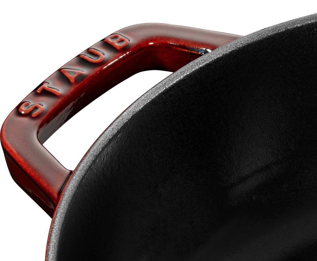 Staub Saute Pan Grenadine Red Two Hand Cast Enamel Pot Shallow Sukiyaki Compatible with IH Japanese Blaiser "Blazer 24cm" [Authorized Product]
