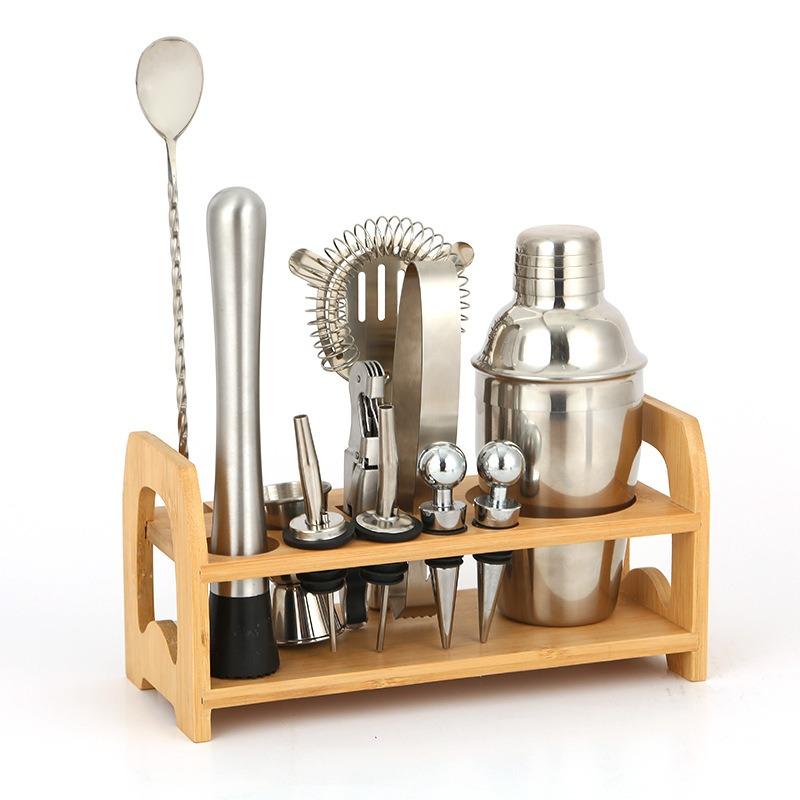 10-piece Stainless Steel Cocktail Shaker Set with Bamboo Stand