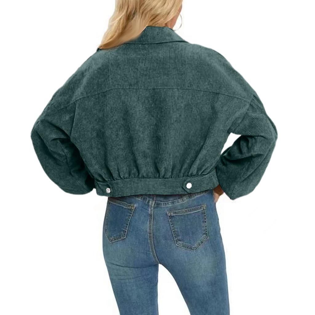 Women's Casual Lapel Corduroy Jacket Single Breasted Short Coat