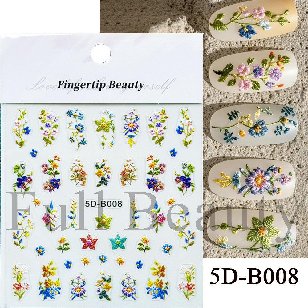 Nail Art Stickers Ins Relief Three-dimensional 5D Summer Oil Painting Small Flower Flower Adhesive Nail Stickers