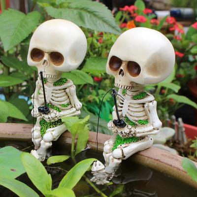 Skull Halloween Skull Fishing Miniature Garden Skull Halloween Horror Skull Figurine Halloween Stage Interior Set of 2 Figurine, Skull, Skeleton,
