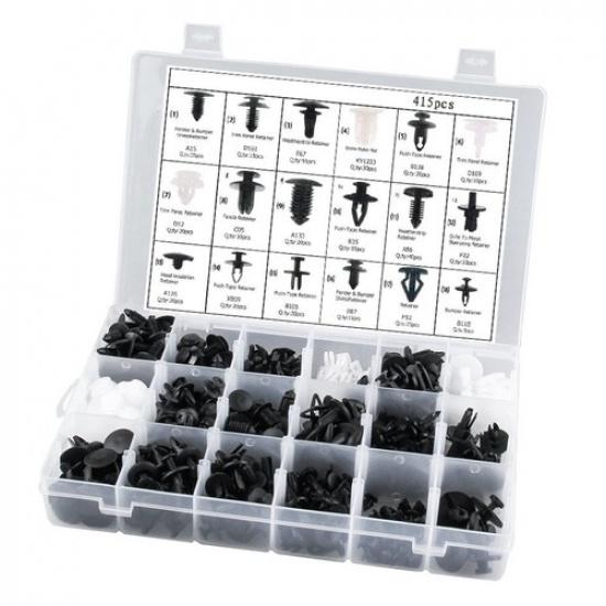 415PCS Car Retainer Auto Fasteners Push Trim Plastic Clips Pin Rivet Bumper Kit