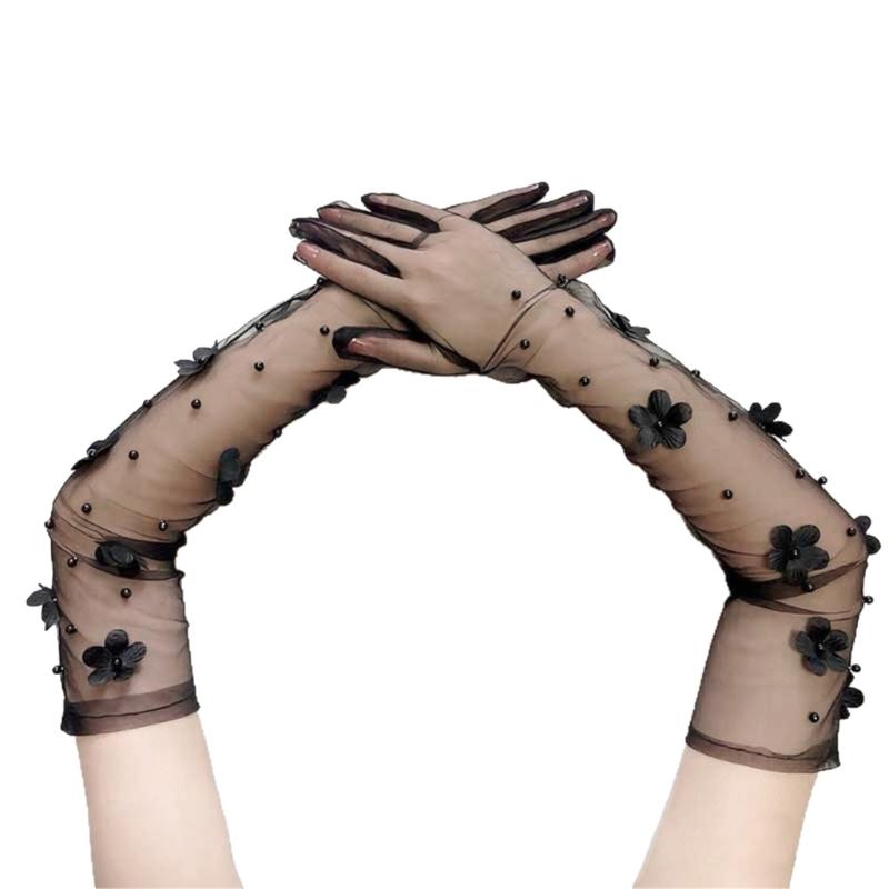 Halloween Spetsblomma Handskar Eleganta Kvällsfest Handbeklädnad Accessoar Stretchiga Andningsbara Polyester Dam Kostym Handskar