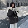 Women's Autumn and Winter Coat Solid Color Horn Button Hooded Fur Collar Loose Thickened Windproof Women's Jacket