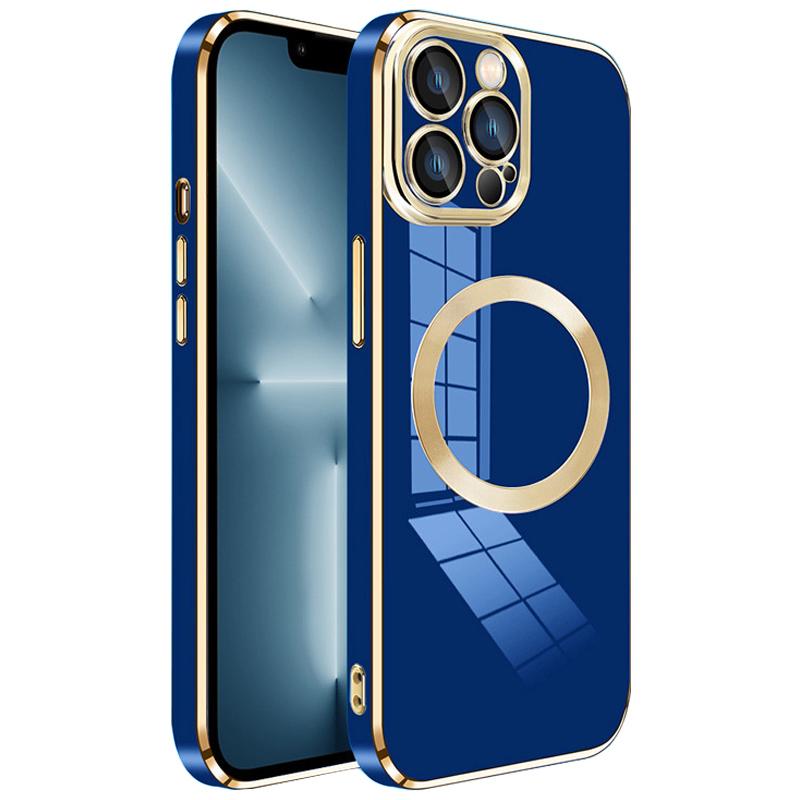 

For iPhone 13 Pro Magnetic Case Compatible with MagSafe Electroplating TPU Cover Lens Protector Navy Blue