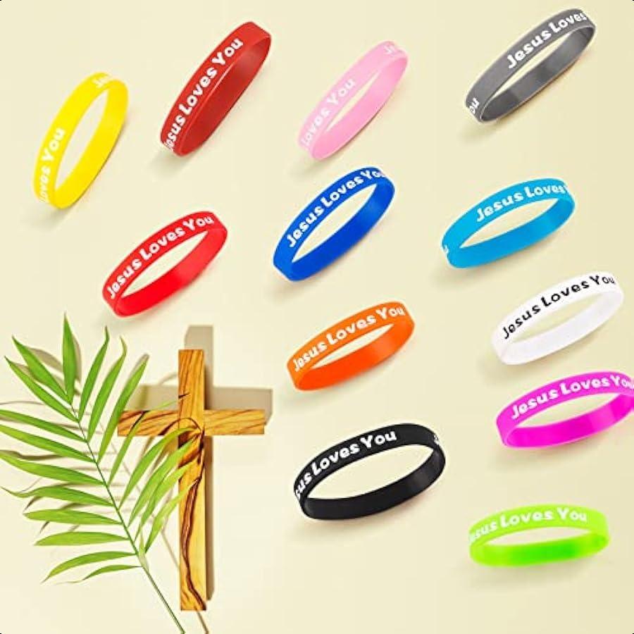Jesus Loves You Rubber Bracelets Colorful Silicone Christian Jesus Wristbands for Men Women Party Favors Inspirational Bracelet