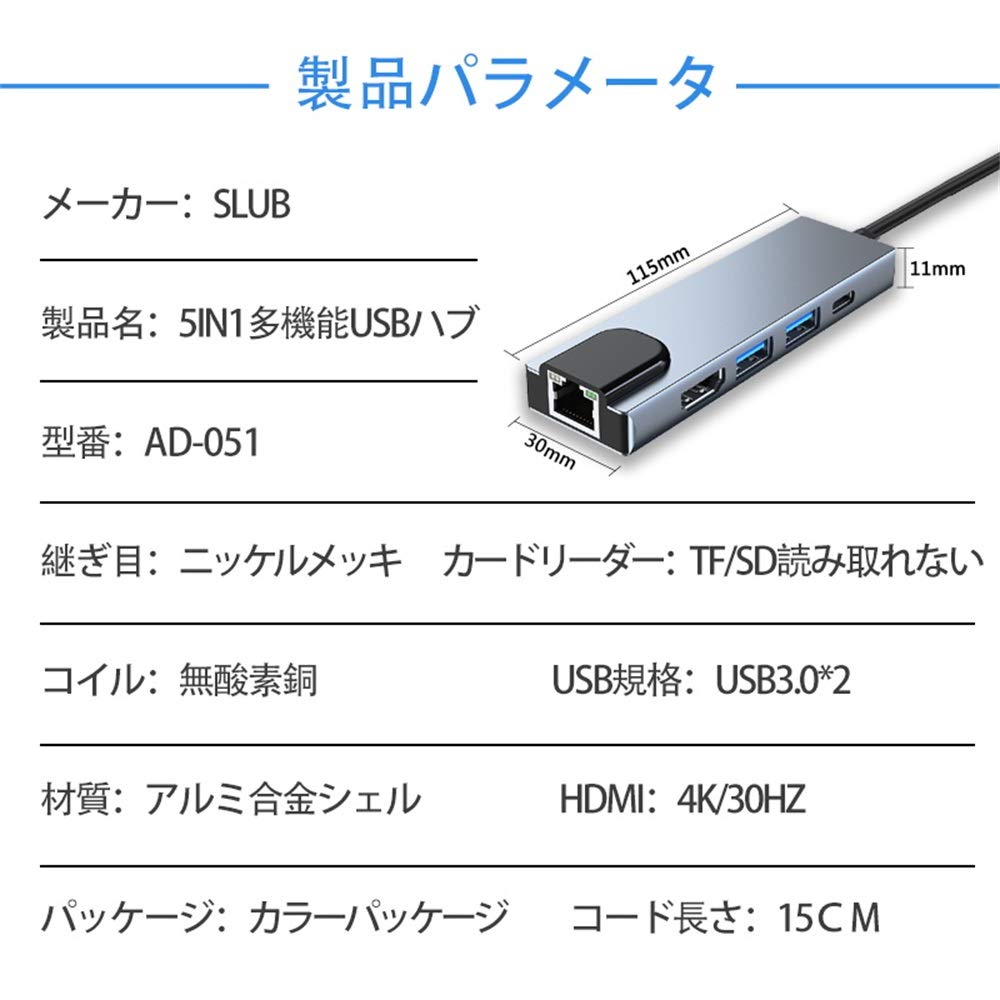 Meisei Type C Hub USB C Hub RJ45 Ethernet Conversion Adapter 5IN1 PD Power Supply Port 2USB Port High Speed Data Transfer 4K Resolution HDMI Output