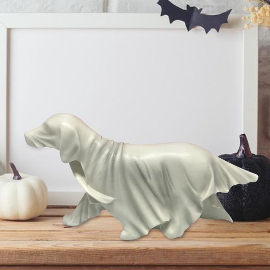 

Хэллоуин Фигурка Собаки-Призрака Жуткая Белая Собака в Плаще Статуэтка Декоративное Полимерное Украшение для Дома Офиса Декор на Хэллоуин Dog