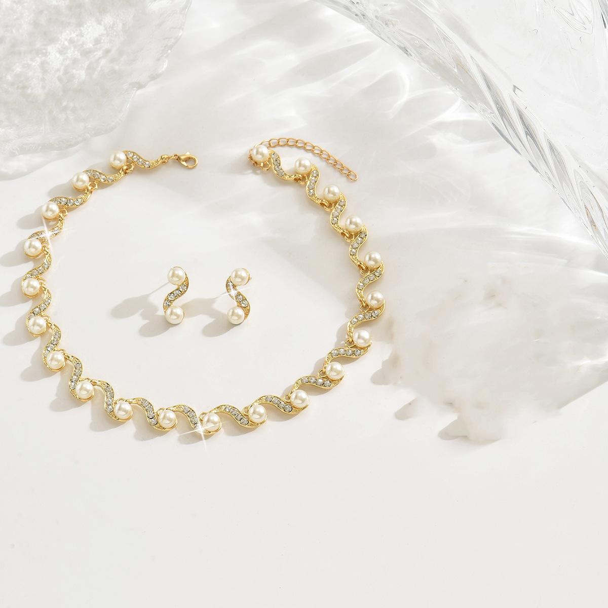 

Свадебное платье для невесты, комплект ожерелья, серег и браслета со стразами и жемчугом, роскошный, с темпераментом, супер блестящий, для бала