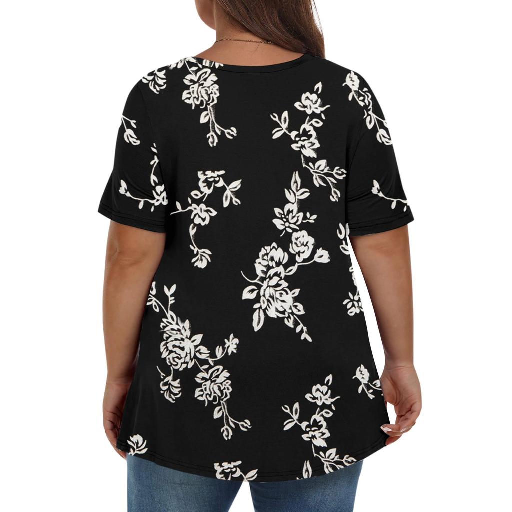 Womens Plus Size Tops Shorts Sleeve Shirts V Neck Casual Clothing Clothes Printed Tops