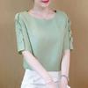 VONDA Women's Summer Casual Round Neck Lotus Leaf Pearl Short Sleeve Solid Color Loose Blouse