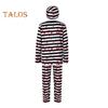 Set 4 Pezzi/Set Costume da Prigioniero per Adulti Bambini di Halloween con Stile Classico a Robe Stampa a Righe Role-Playing Top Pantaloni Cappello Set Catena