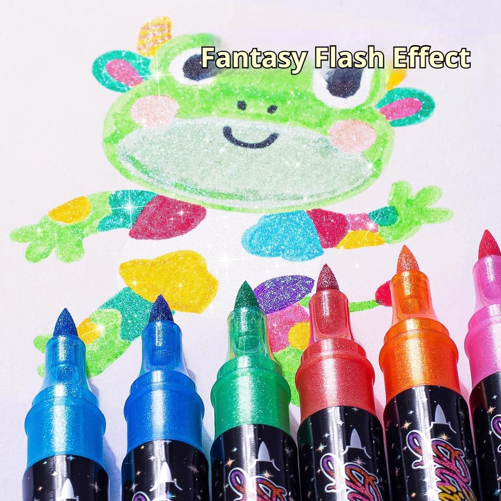 12-48 Pcs Dual Tip Glitter Acrylic Markers 24/48/96 Colors Fine-tip Metallic Art Markers Paint Pens Set for Rock Painting Stone