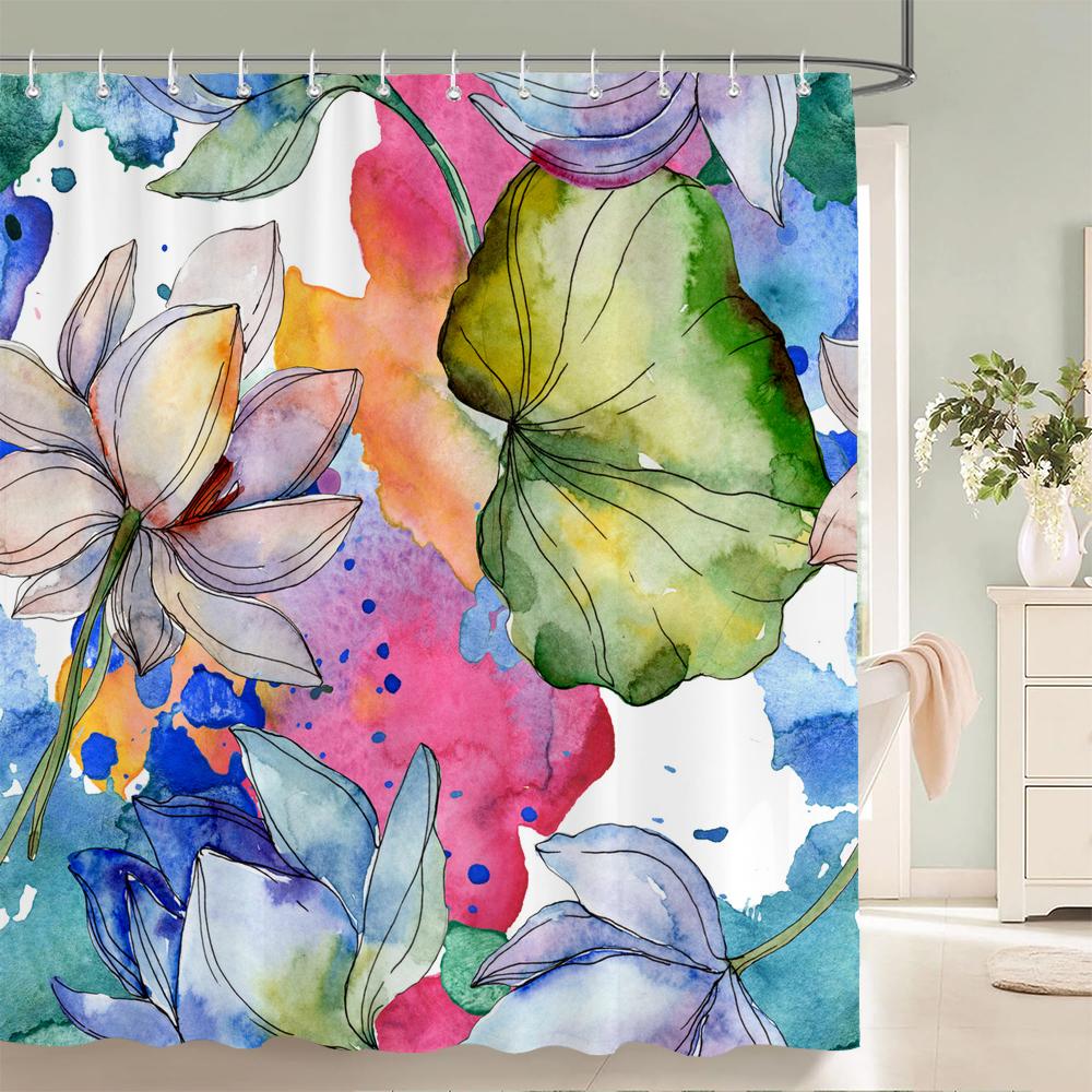 High Quality Colorful Flowers Plant Leaves Shower Curtains Waterproof Bathroom Curtain Bath Curtain With Hooks Shower Curtain