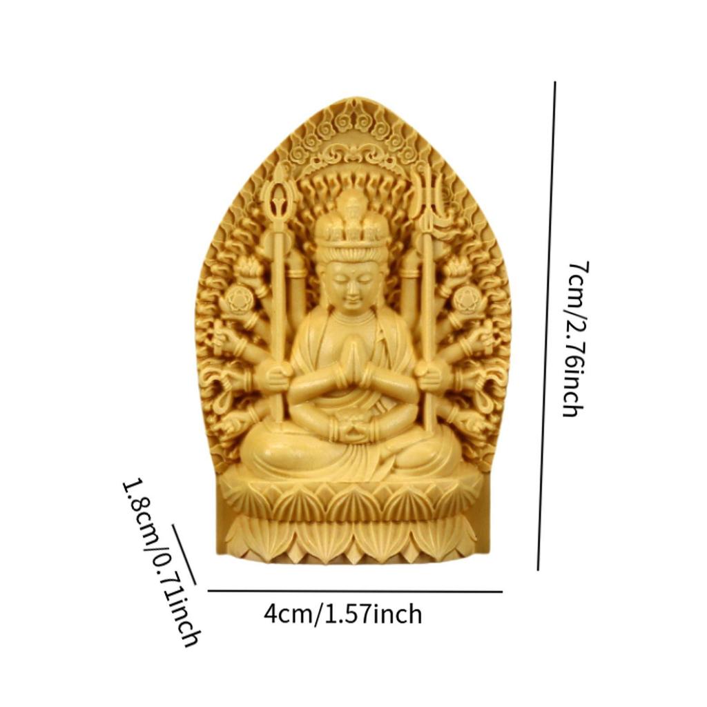 Wooden Guanyin Bodhisattva Figurine Decorative Handicrafts 2.7inch Tall Mini Sculpture for Living Room Lightweight Versatile