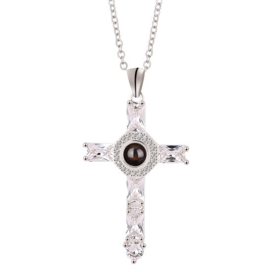 Cross Necklace Shiny Novelty Design Alloy Cross 100 Languages I Love You Projection Necklaces for Daily Dress