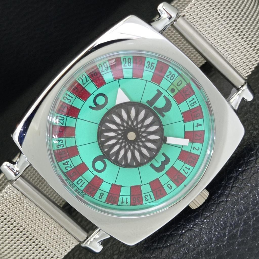 VINTAGE HAND-WINDING SWISS POKER FACE MENS REFURBISHED SEA GREEN WATCH A700922-5 R205a-a700922