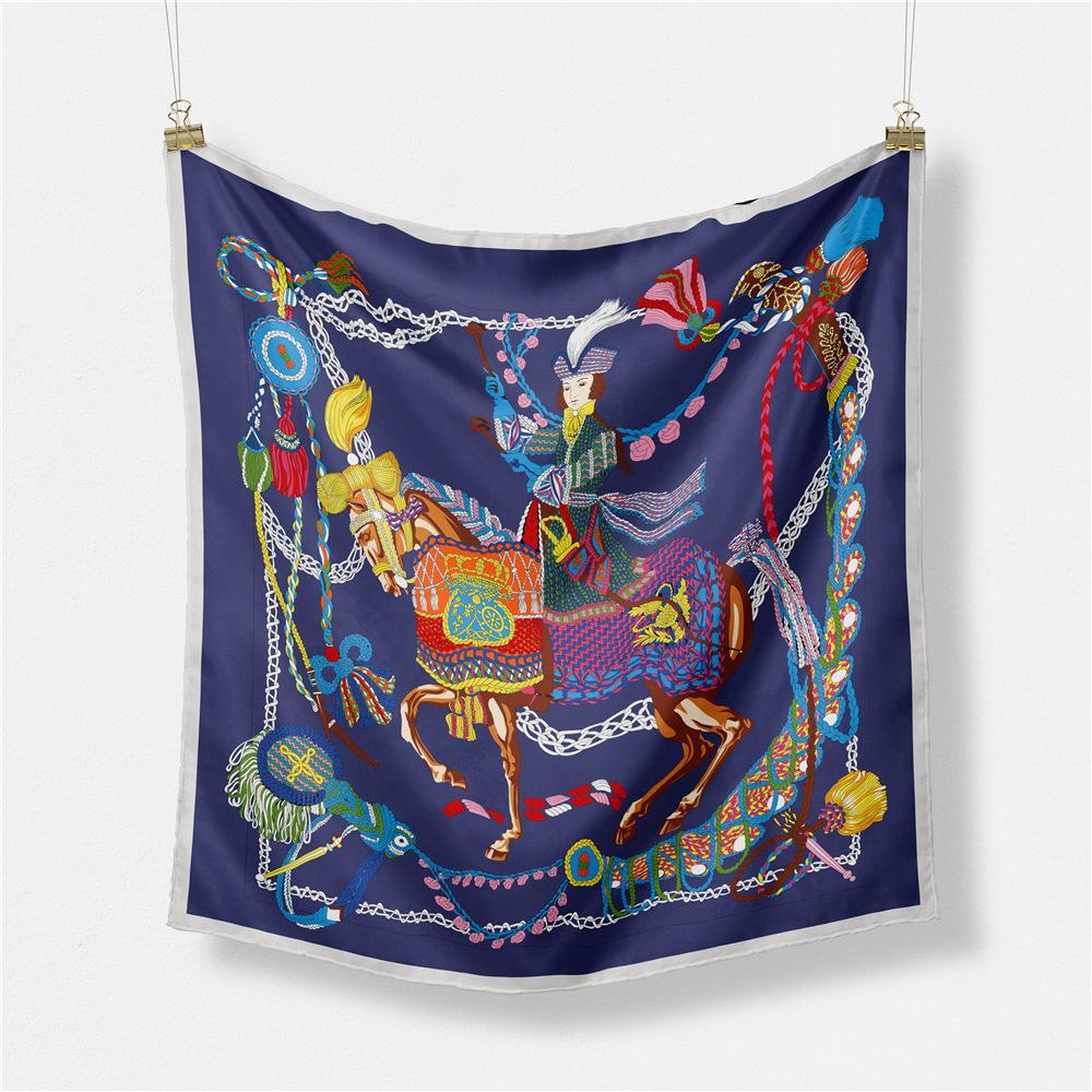 53cm Square Scarves Oil Painting Print Silk Women Scarves Horse Lady Neckerchief Design Hijab Scarf Shawls