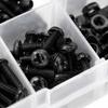 300-Piece Pan Head Machine Screw Assortment with Matching Threaded Hardware, Black Fasteners In a Divided Storage Case for Assembly and Repair Tasks