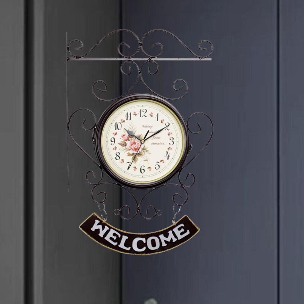 Antique Double Sided Wall Clock Double Faced Art Clock Iron Metal Creative Classic for Office Outdoor Garden Study Decoration