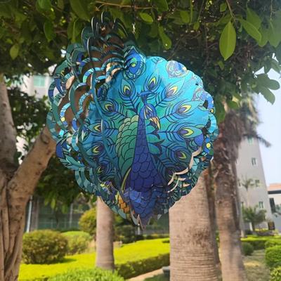 Stainless Steel Peacock Wind Spinner – 2D Seven-Color Garden Decor for Courtyard, Patio, or Terrace – Elegant Outdoor Hanging Decoration