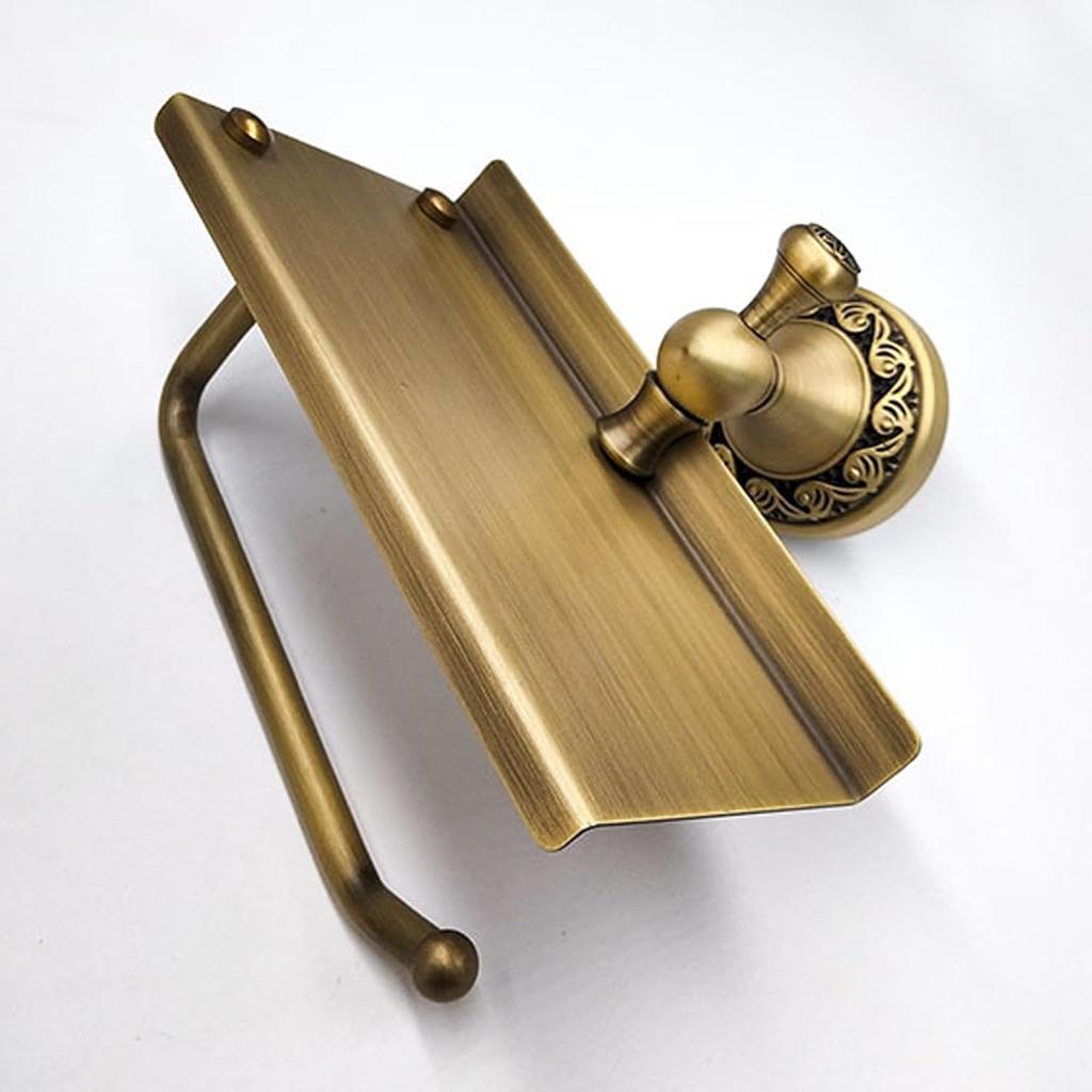 Toilet Paper Holder with Phone Shelf, Bathroom Toilet Paper Roll Holder Antique Bronze Brass Wall Mounted Bathroom Hardware Accessories,Pattern