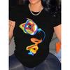 Abstract Art Face Print Plus Size T-Shirt, Casual Crew Neck Short Sleeve Top for Spring & Summer, Women's Clothing