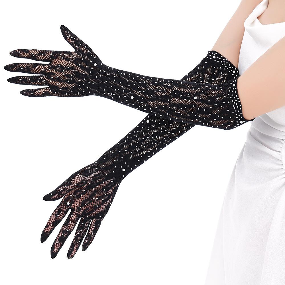1 Paar Sexy Spitze Fingerlose Fischernetz-Fäustlinge für Damen Hochzeitsfeier Spitze Lange Handschuhe Geschenke