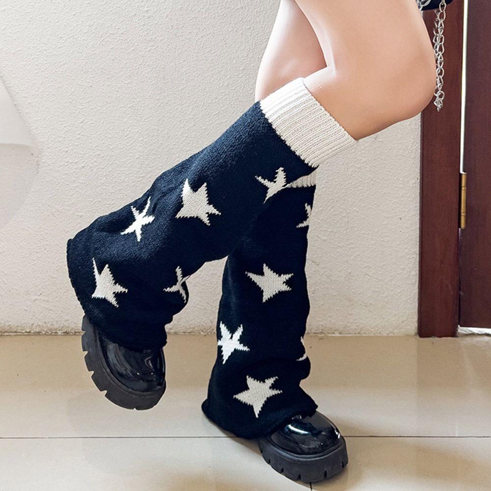 Star Pattern Women Leg Warmers Heart Motif Two Side Wear Punk Leg Warmers Loose Fit Cross Design Leg Cover Accessories
