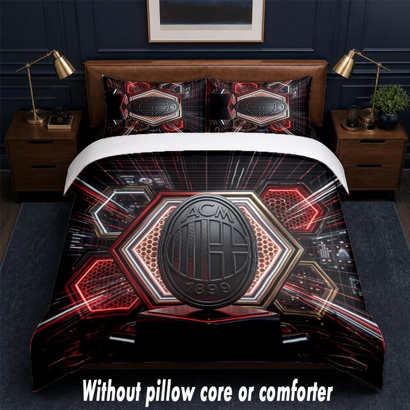 Set Biancheria da Letto AC Milan Design 1 Copripiumino + 2 Federe Morbido Traspirante Biancheria da Letto per la Casa