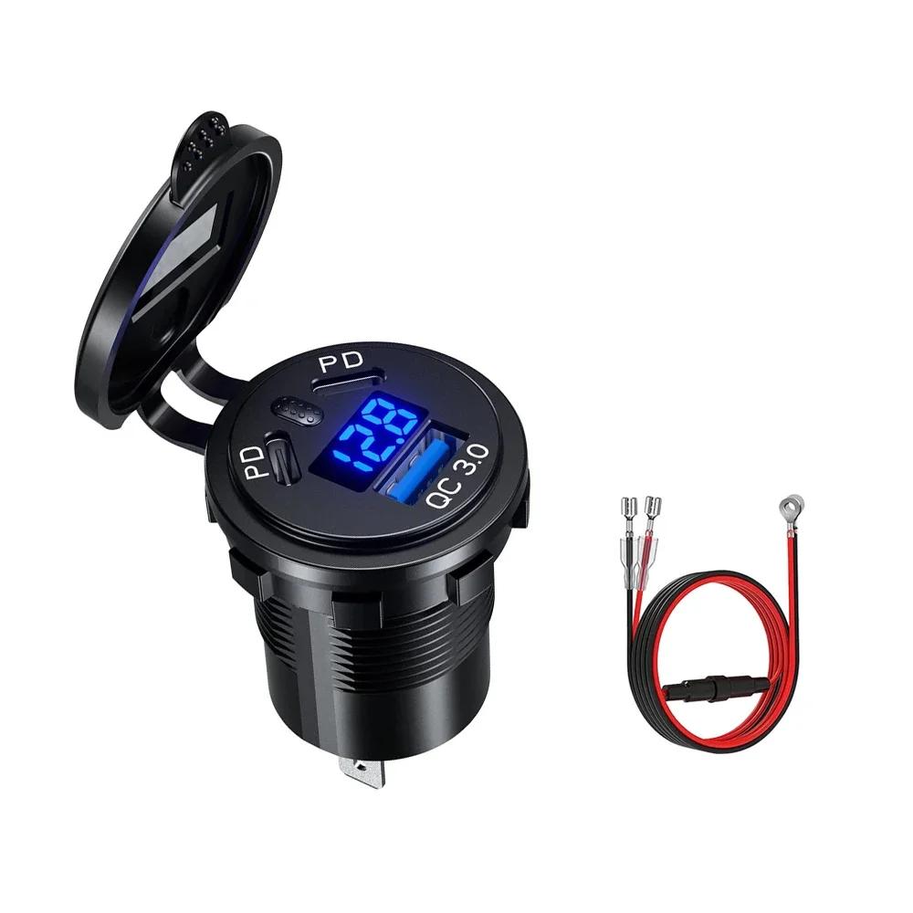 

Universal Car Dual PD USB Port Charger Power Outlet LED Multifunctional Quick Charger Digital Display Car Interior Accessories чёрный