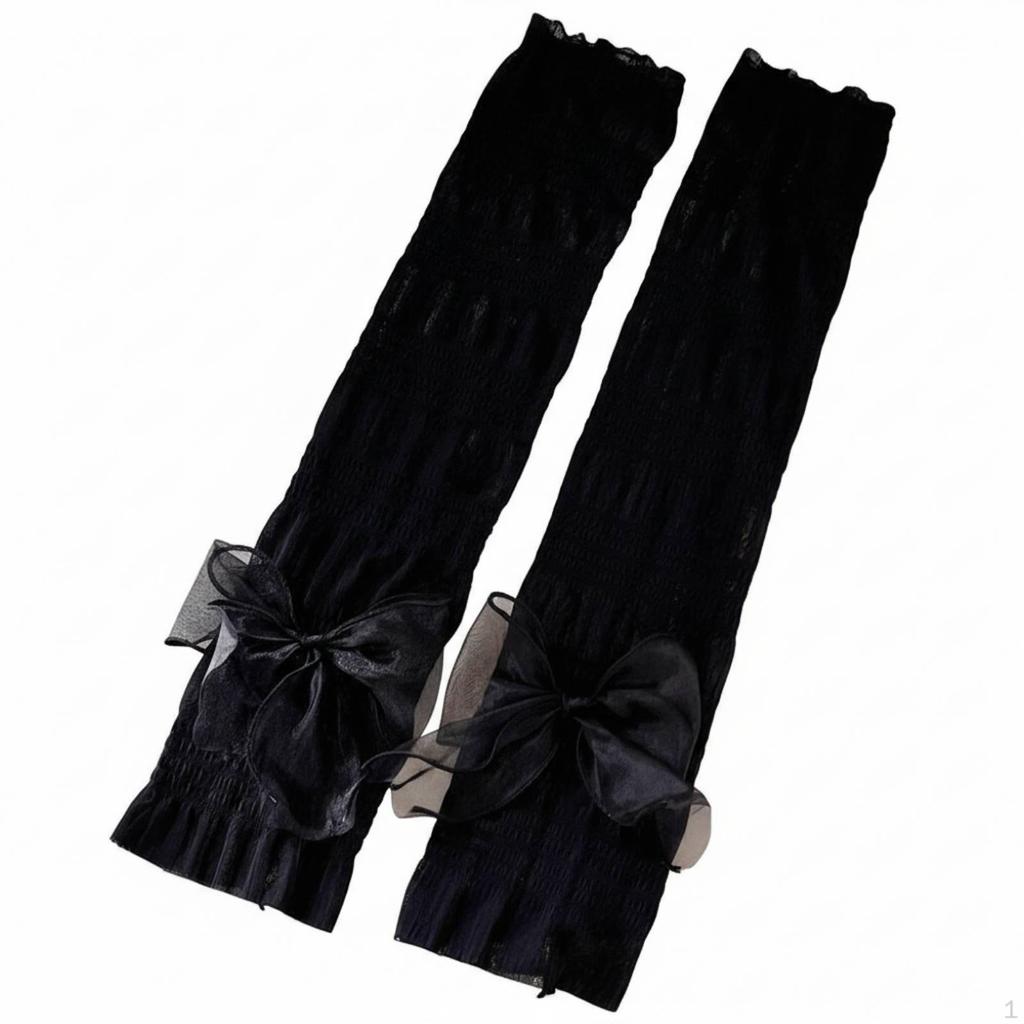 Summer Ice Silk Arm Sleeves, Ballet Ribbon Design, Breathable Sun Protection for Women Purple Gray