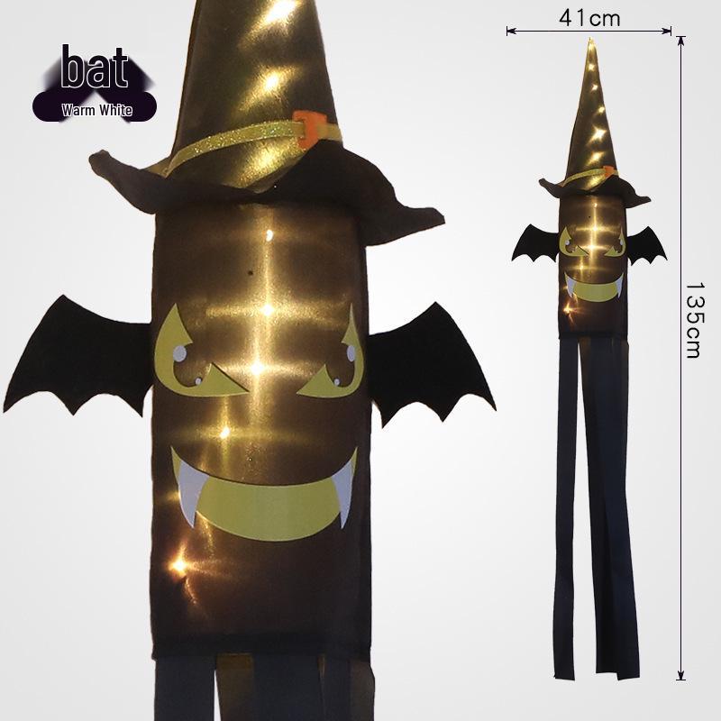 Halloween LED Pumpkin Lantern & Witch Hat Chandelier with Ghost Hanging Lights - Horror Atmosphere Colored String Lights