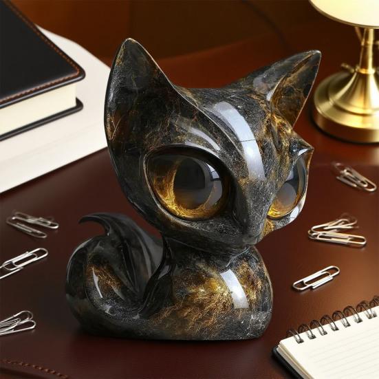 1/2Pcs Enigmatic Cat Sculpture Big Eyes Gaze Black Cat Statue Resin Figurine Home Office Desktop Decoration Ornament