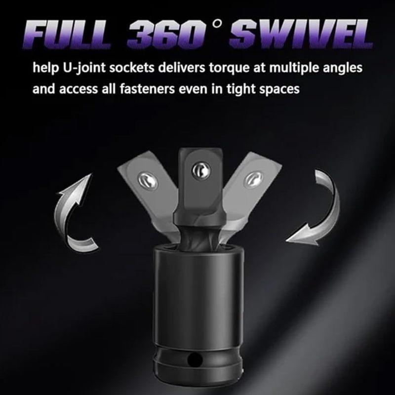 360° Swivel Air & Electric Impact Universal Joint Socket Adapter Set 1/4" 3/8" 1/2" Drive Extension Bar Kit for Impact Wrench
