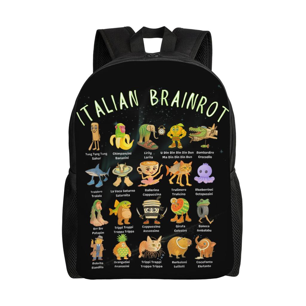 Arten von italienischem Brainrot Meme Klassischer Rucksack Outdoor High School Reise Handgezeichneter Tagesrucksack Herren Damen Laptop Umhängetasche