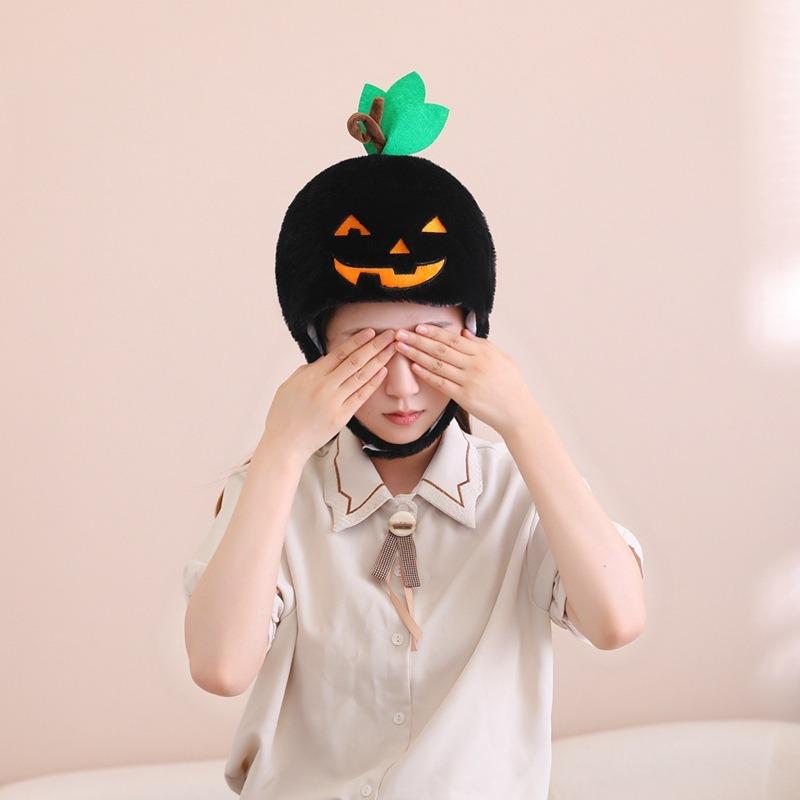 Halloween Pumpkin, Black Horror Pumpkin Hood Hat Photo Props Cartoon Hood Performance Props