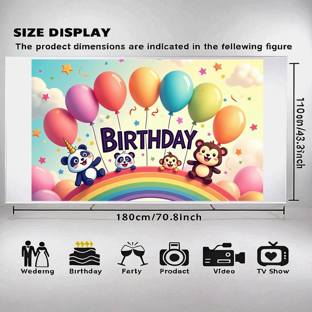 Multicolored Event Backdrop Whimsical Colorful Animal Design Celebration Banner Festive Photo Background for Child's Birthday