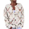 Women's Christmas Print Cardigan Long Sleeve Button Down Knit Outerwear for Holiday Party