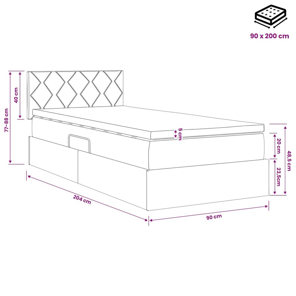LED Storage Bed with Mattress Dark Green 90 X 200 Cm Velvet
