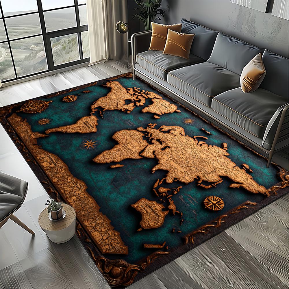 27 Style Retro Marine Nautical Chart Compass Map Carpet Rug for Home Living Room Bedroom Sofa Doormat Decor,Non-slip Floor Mat
