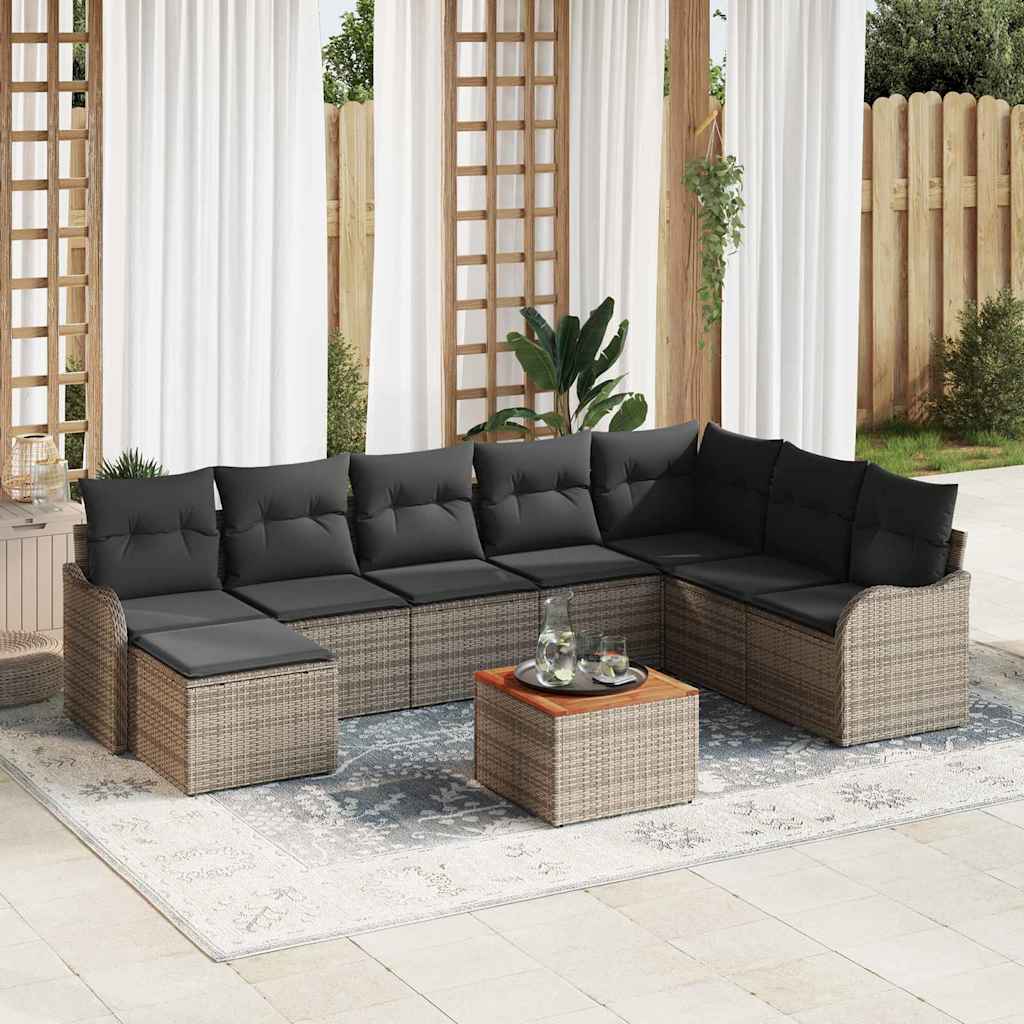 9 Piece Grey Poly Rattan Garden Sofa Set with Storage