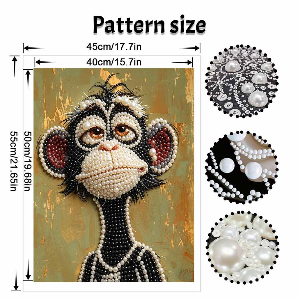Stretched Frame Pearl Art Kit Cute Chimpanzee DIY Sparkling Bead Canvas Relaxing Hobby Gift for Craft Lovers Creative Home Decor Project