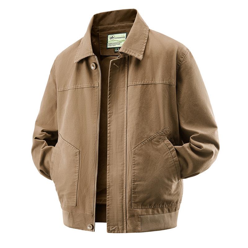 Męska Kurtka Pilotka z Pranego Bawełny z Kołnierzem Baseballowym - Odzież Wierzchnia Stylu Wojskowego na Wiosnę/Jesień