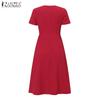 ZANZEA Vestido informal de verano para mujer, cuello redondo, color liso, manga corta