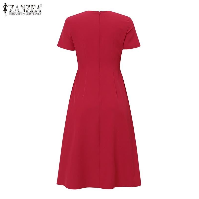 ZANZEA Vestido informal de verano para mujer, cuello redondo, color liso, manga corta